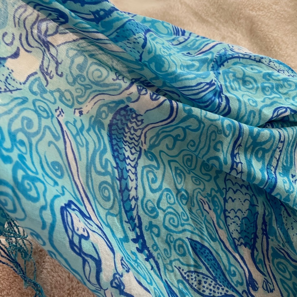 Lilly Pulitzer Blue Teal Swirl Silk-Cashmere Scarf - Picture 5 of 15